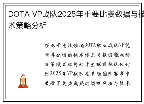 DOTA VP战队2025年重要比赛数据与技术策略分析
